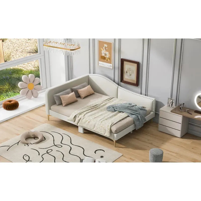 Linen Upholstered Daybed with Backrest and Armrest