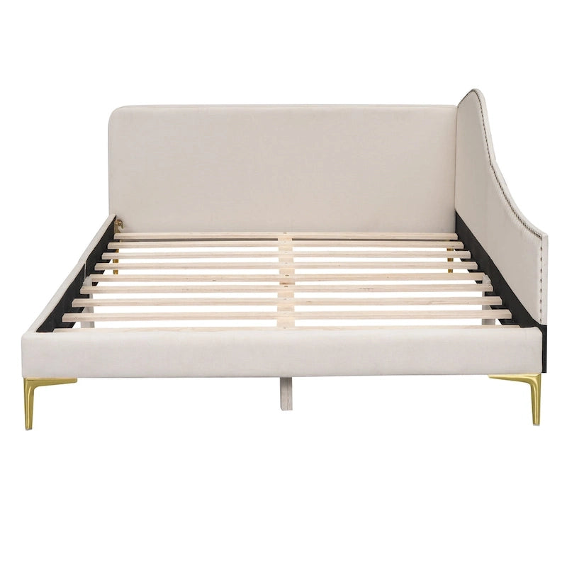 Linen Upholstered Daybed with Backrest and Armrest