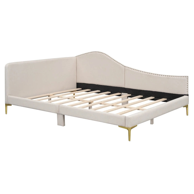 Linen Upholstered Daybed with Backrest and Armrest
