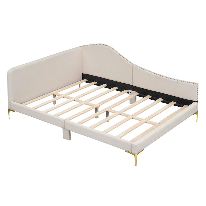 Linen Upholstered Daybed with Backrest and Armrest