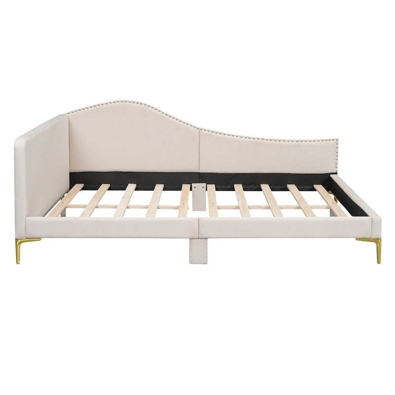 Linen Upholstered Daybed with Backrest and Armrest