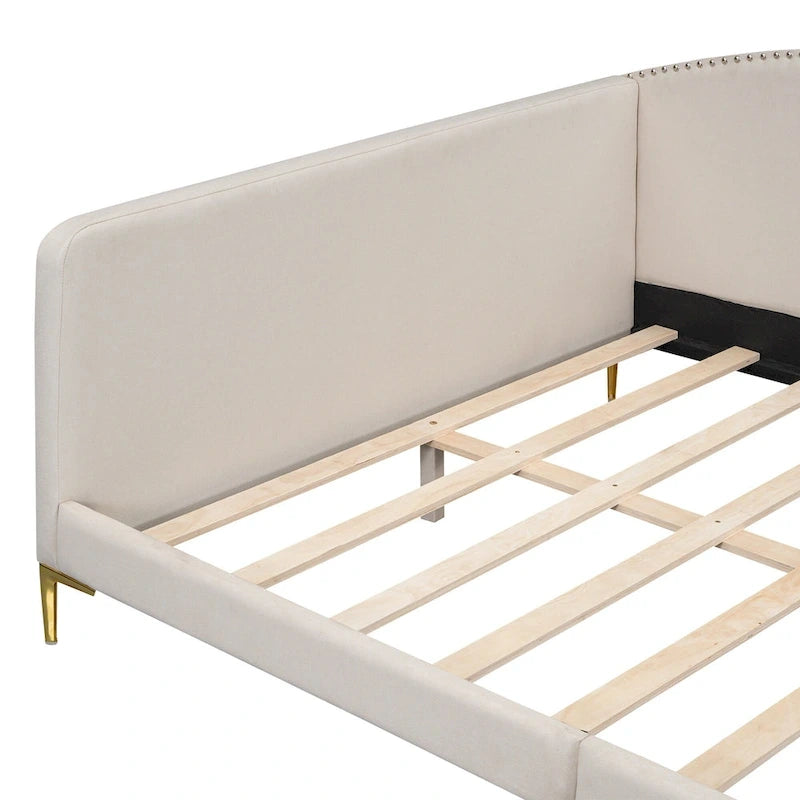 Linen Upholstered Daybed with Backrest and Armrest