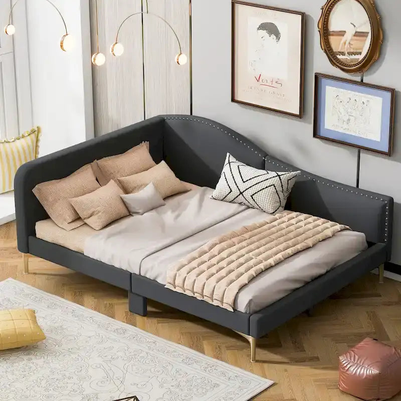 Linen Upholstered Daybed with Backrest and Armrest