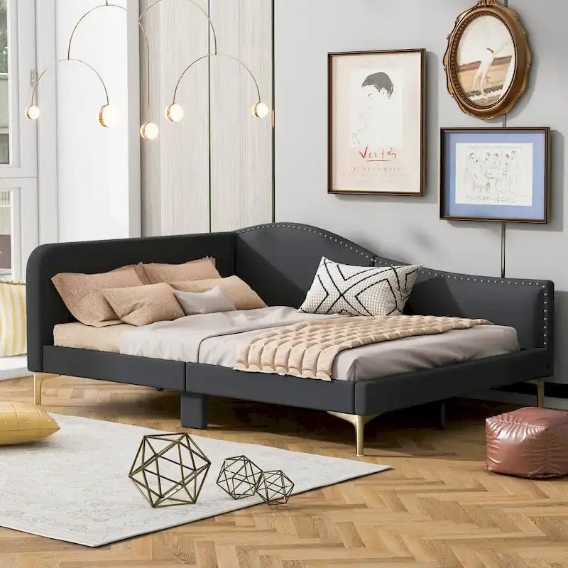 Linen Upholstered Daybed with Backrest and Armrest