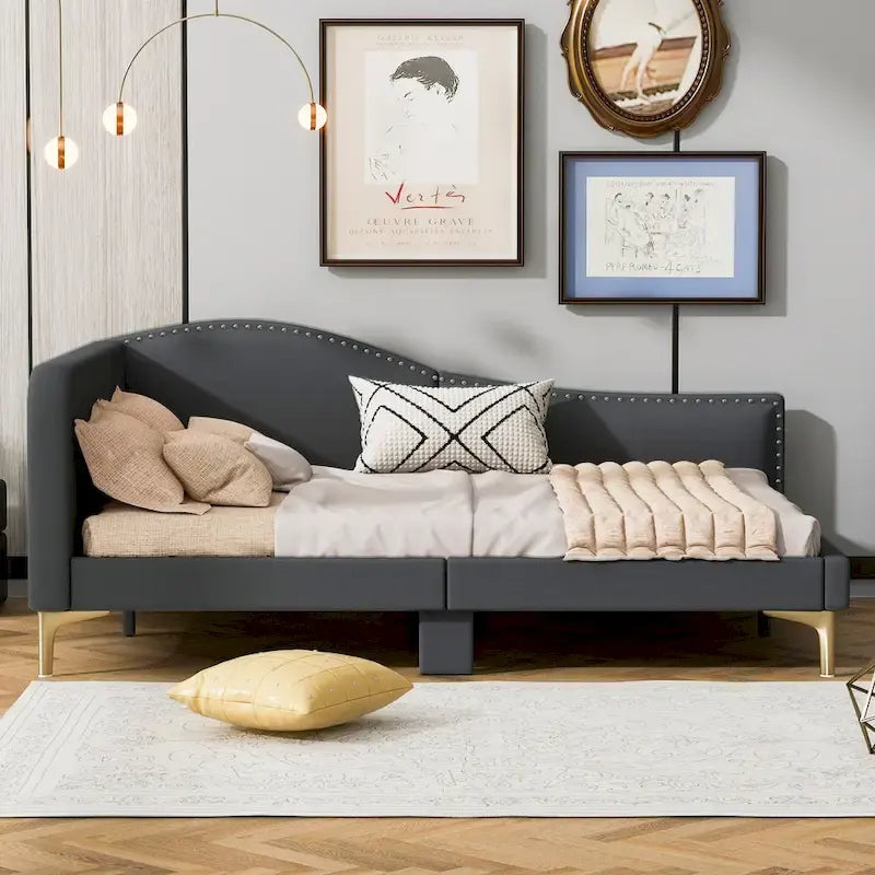 Linen Upholstered Daybed with Backrest and Armrest