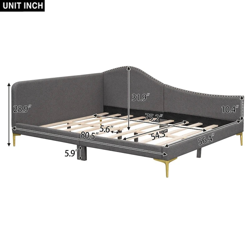 Linen Upholstered Daybed with Backrest and Armrest