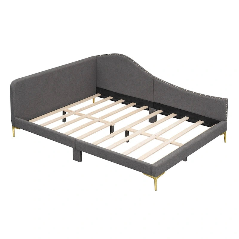 Linen Upholstered Daybed with Backrest and Armrest