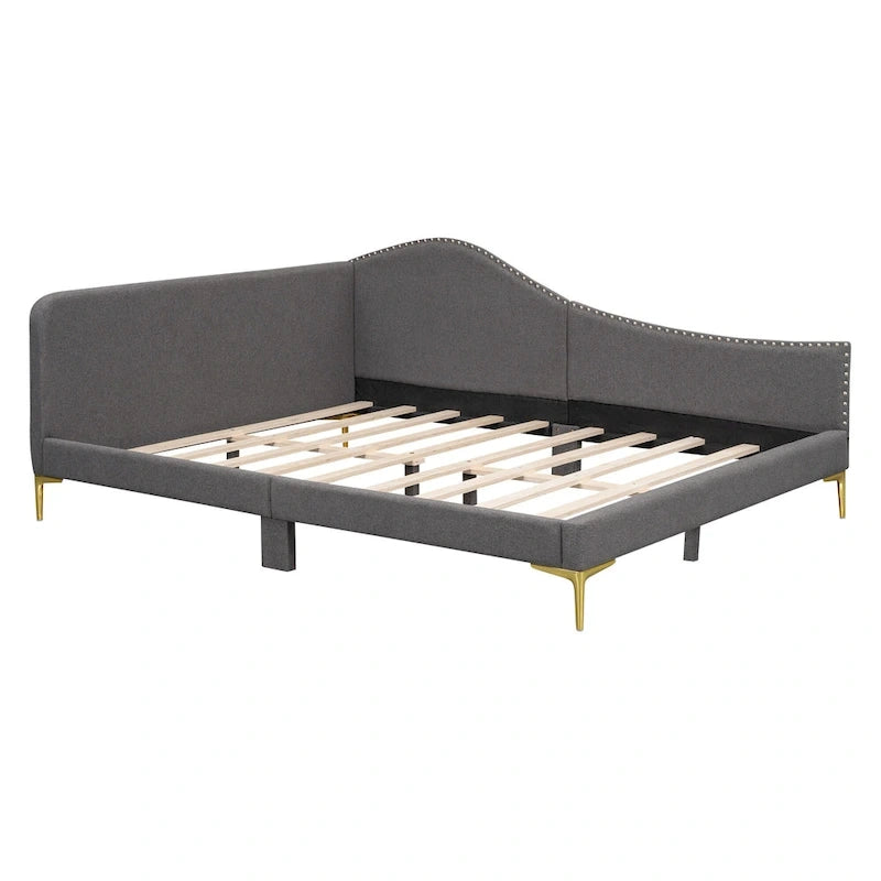 Linen Upholstered Daybed with Backrest and Armrest