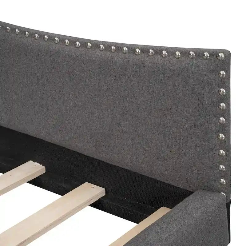 Linen Upholstered Daybed with Backrest and Armrest