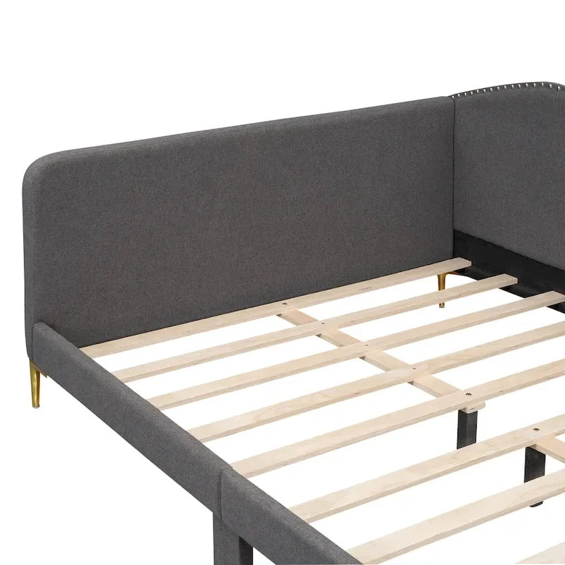 Linen Upholstered Daybed with Backrest and Armrest