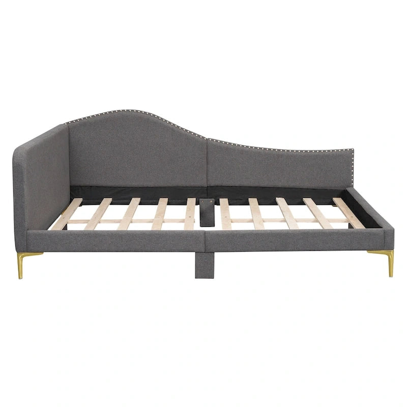 Linen Upholstered Daybed with Backrest and Armrest
