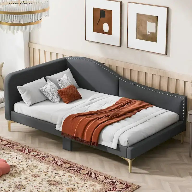 Linen Upholstered Daybed with Backrest and Armrest