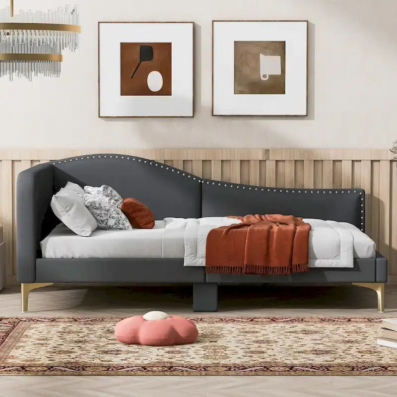 Linen Upholstered Daybed with Backrest and Armrest