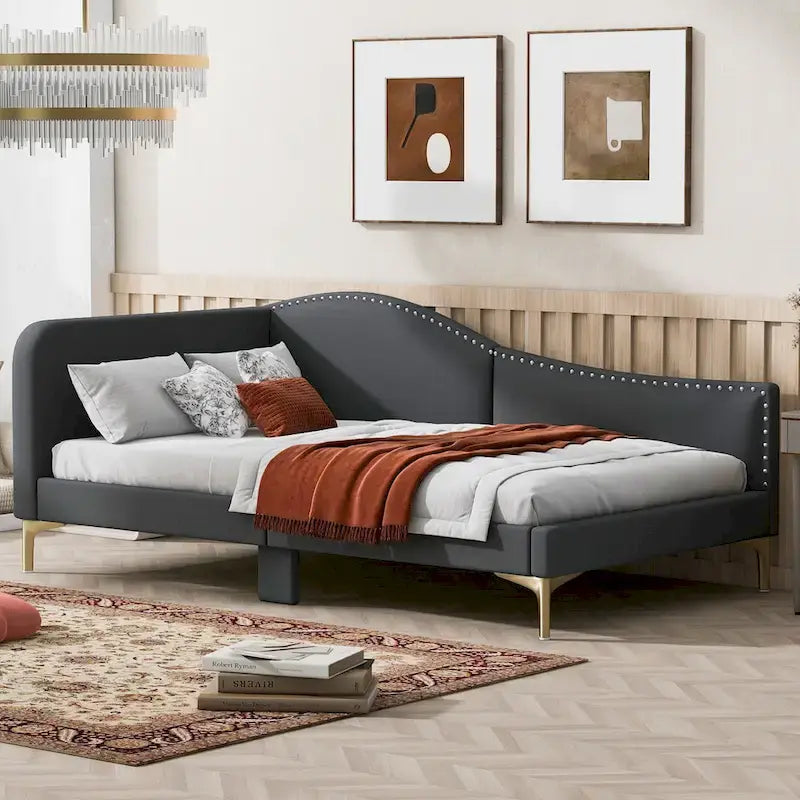 Linen Upholstered Daybed with Backrest and Armrest