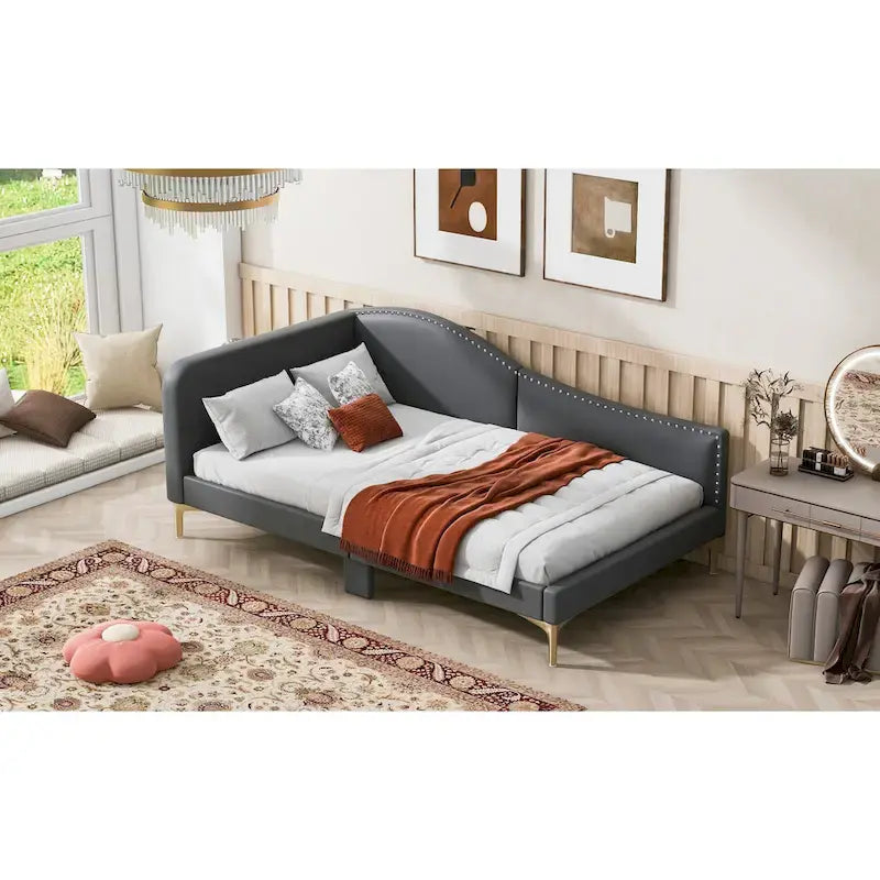 Linen Upholstered Daybed with Backrest and Armrest