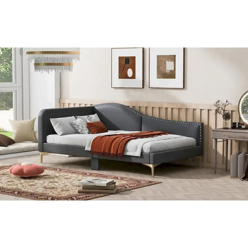 Linen Upholstered Daybed with Backrest and Armrest