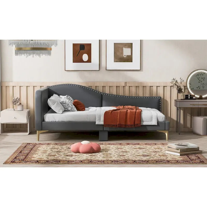 Linen Upholstered Daybed with Backrest and Armrest
