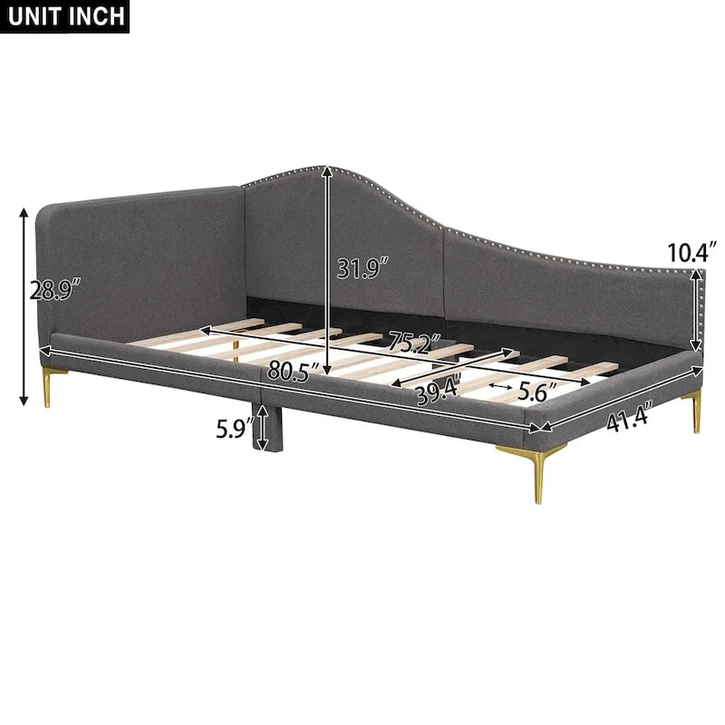 Linen Upholstered Daybed with Backrest and Armrest