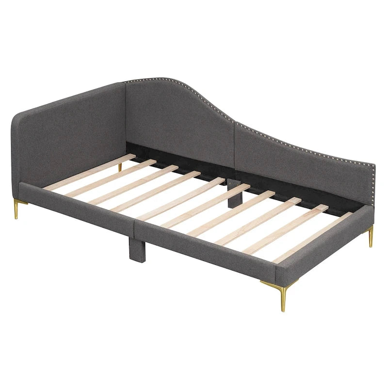 Linen Upholstered Daybed with Backrest and Armrest