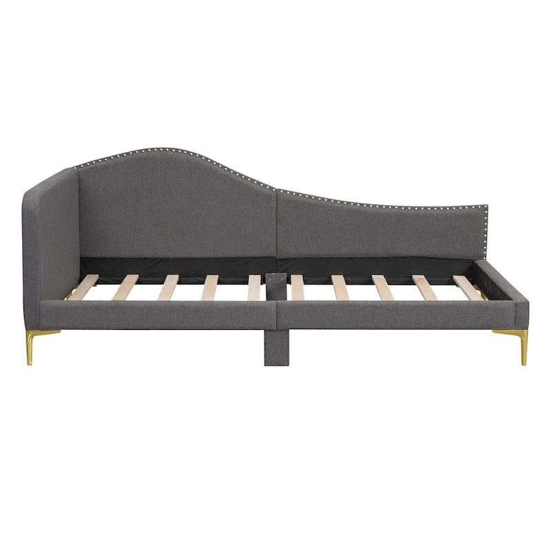 Linen Upholstered Daybed with Backrest and Armrest