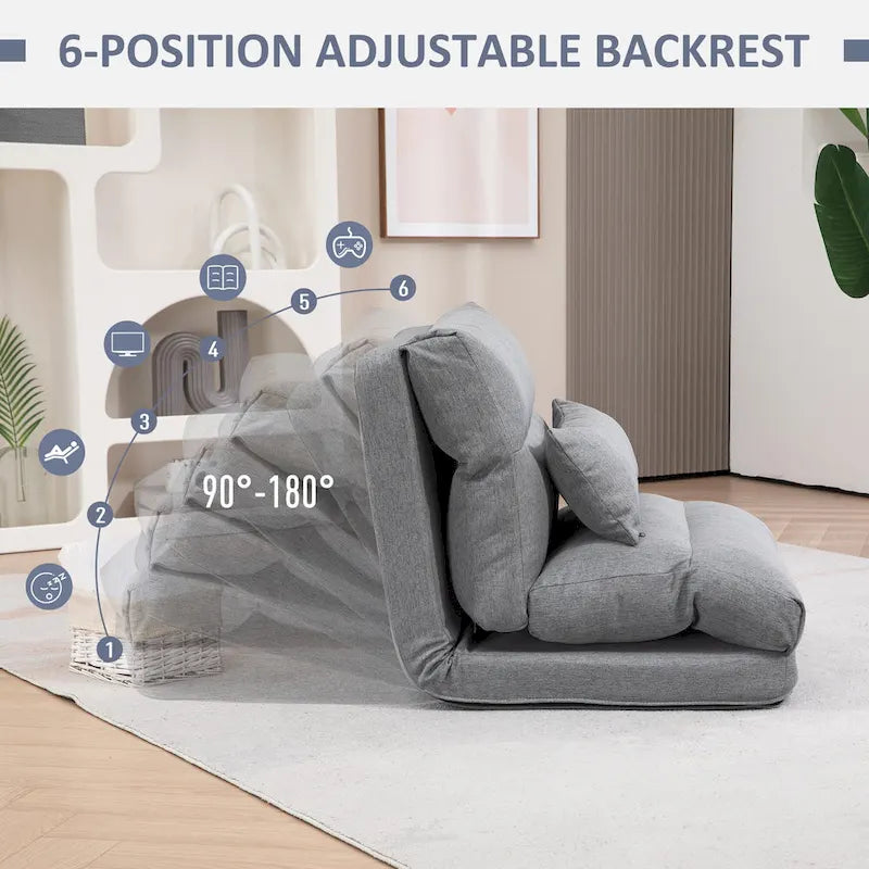 Gray Folding Floor Lounge Chair with Pillow