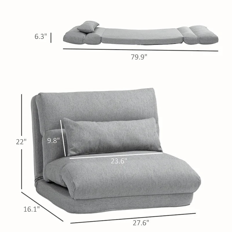 Gray Folding Floor Lounge Chair with Pillow
