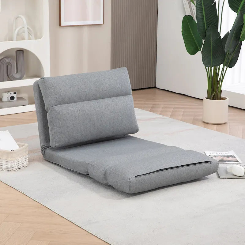 Gray Folding Floor Lounge Chair with Pillow