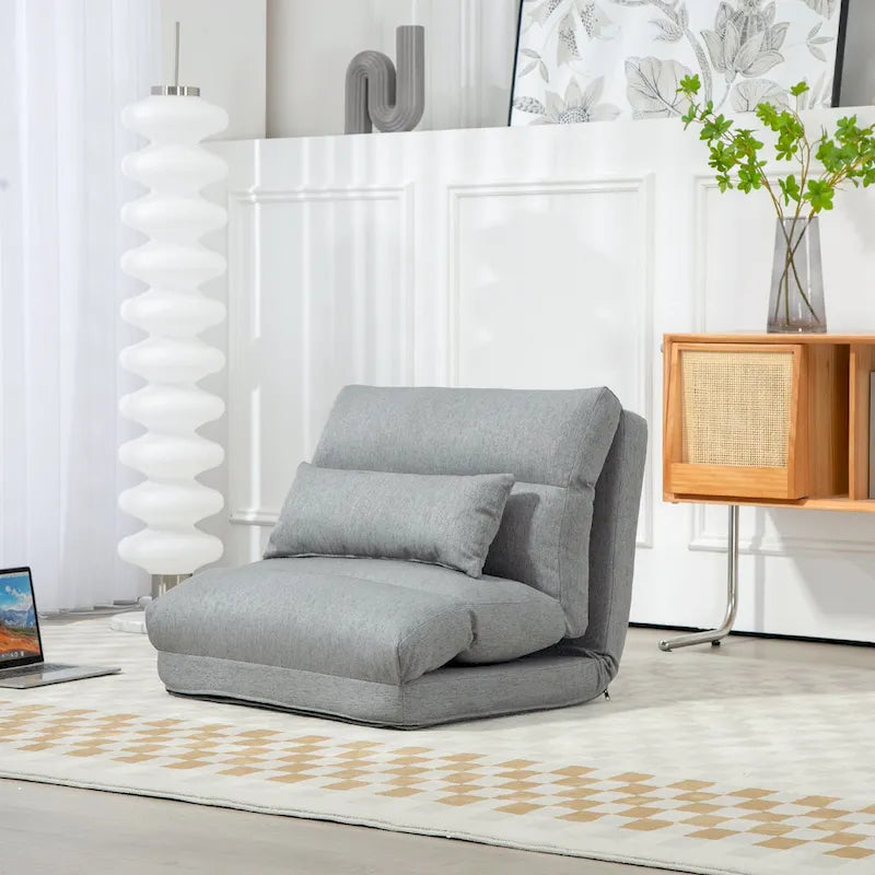 Gray Folding Floor Lounge Chair with Pillow