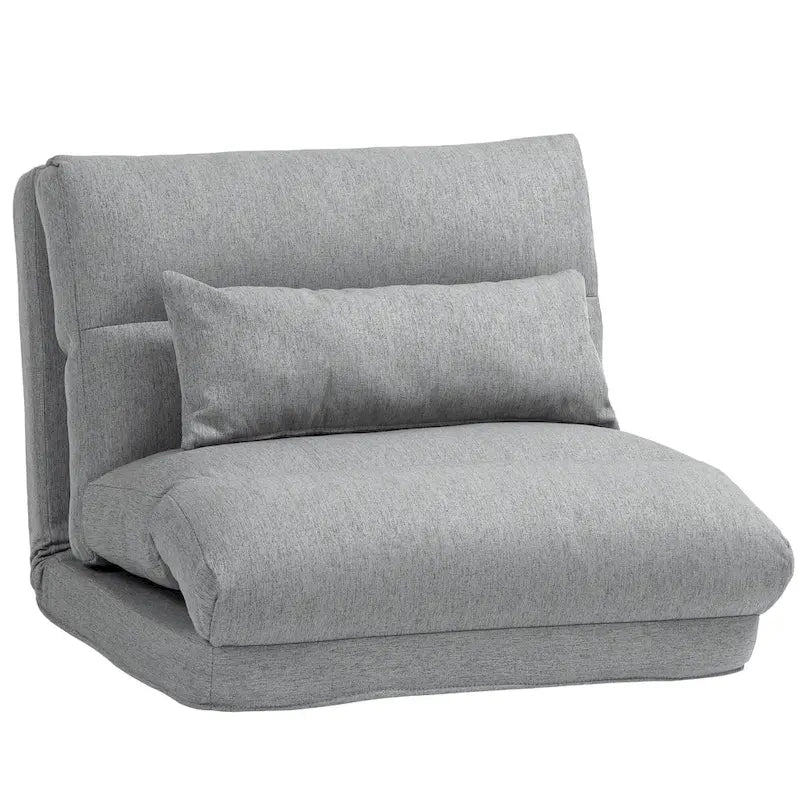 Gray Folding Floor Lounge Chair with Pillow