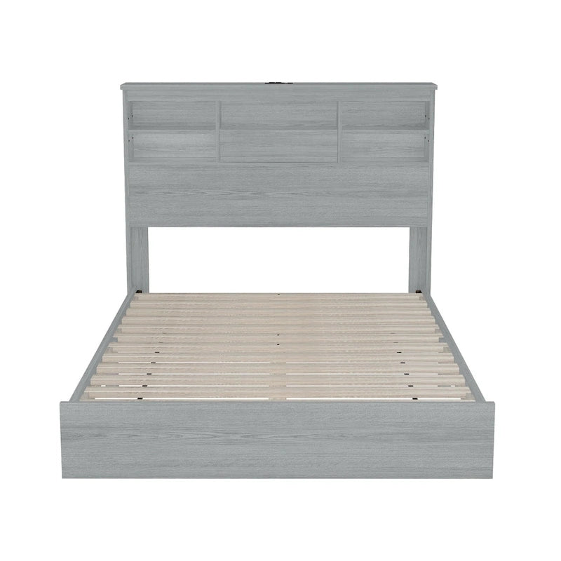 Queen Platform Bed with Storage Headboard and USB Ports