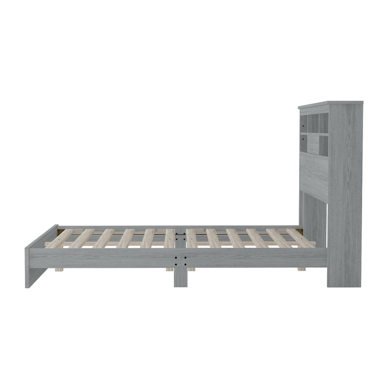 Queen Platform Bed with Storage Headboard and USB Ports