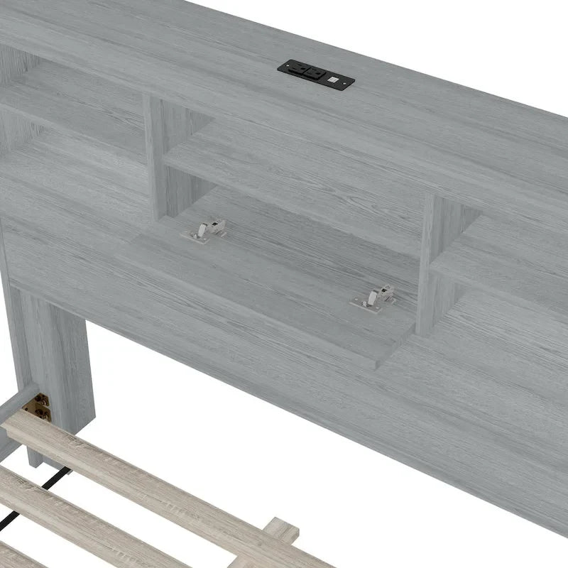 Queen Platform Bed with Storage Headboard and USB Ports