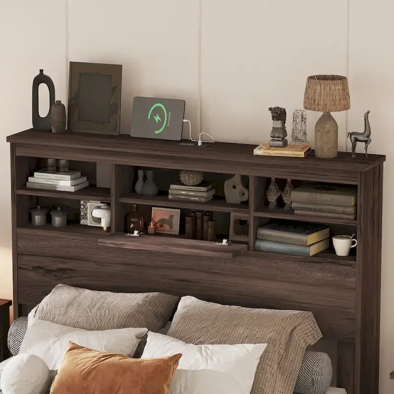 Queen Platform Bed with Storage Headboard and USB Ports