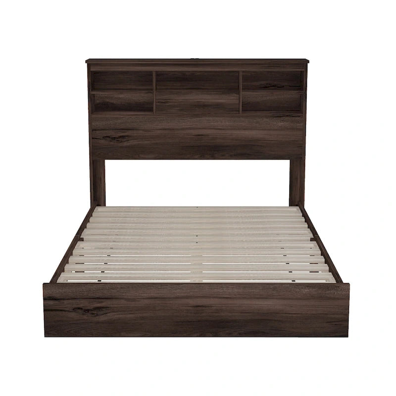 Queen Platform Bed with Storage Headboard and USB Ports