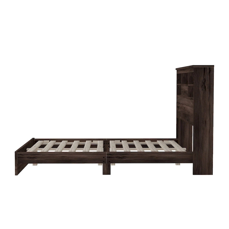 Queen Platform Bed with Storage Headboard and USB Ports