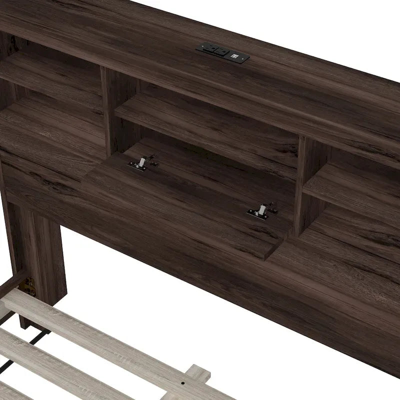 Queen Platform Bed with Storage Headboard and USB Ports