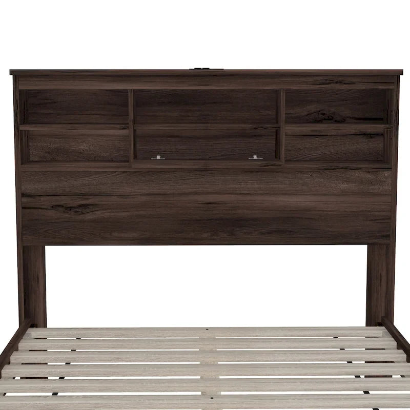 Queen Platform Bed with Storage Headboard and USB Ports