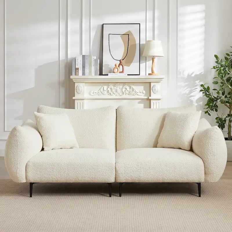 2-Seater Upholstered Sofa with Wood Frame and 2 Pillows