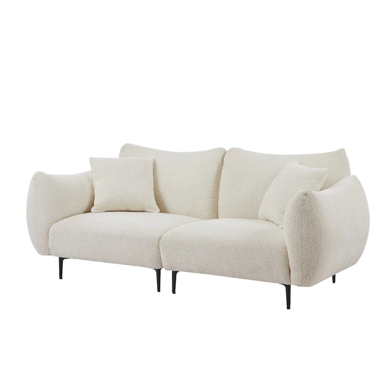 2-Seater Upholstered Sofa with Wood Frame and 2 Pillows