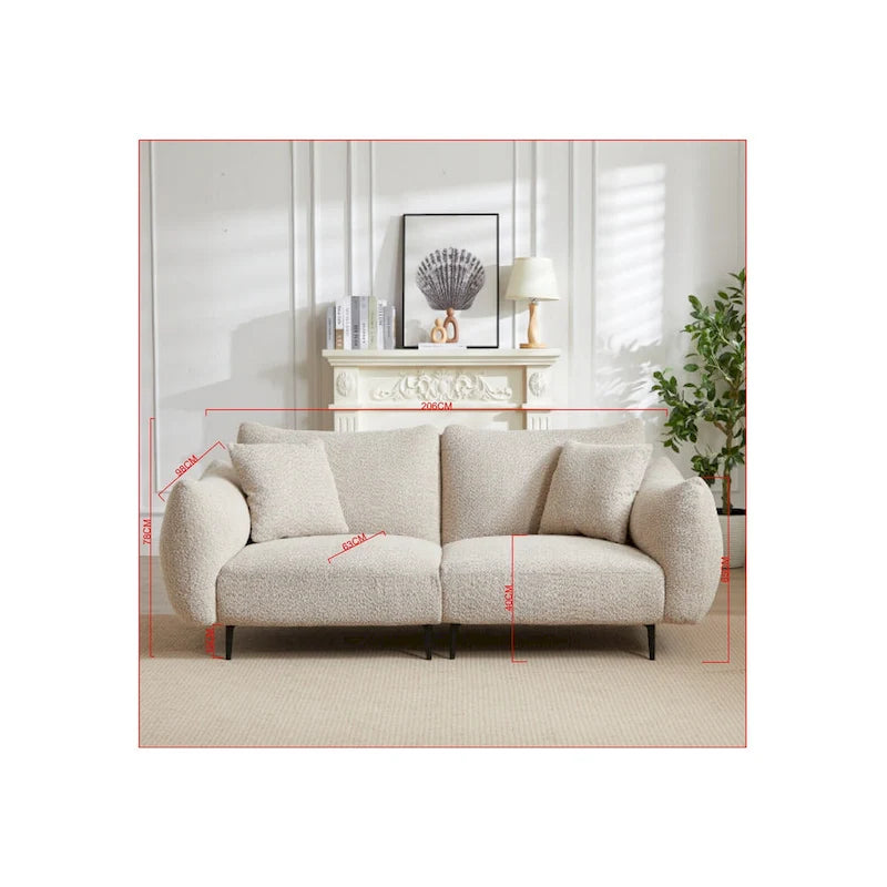 2-Seater Upholstered Sofa with Wood Frame and 2 Pillows