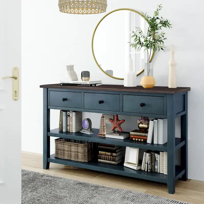 Console Table with 3 Drawers and 2 Open Shelves