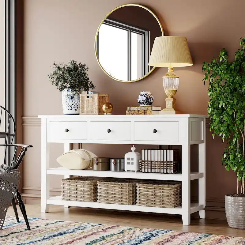 Console Table with 3 Drawers and 2 Open Shelves