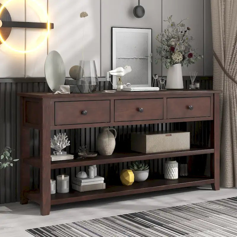 Console Table with 3 Drawers and 2 Open Shelves