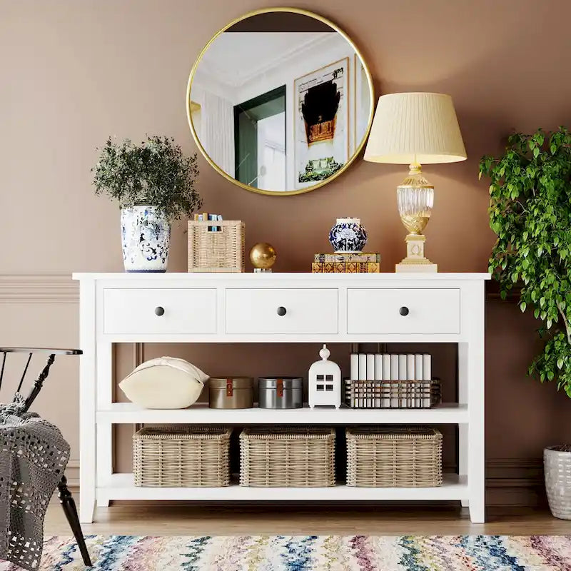 Console Table with 3 Drawers and 2 Open Shelves