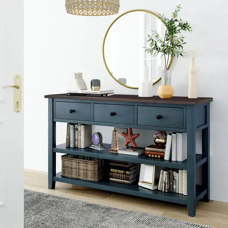 Console Table with 3 Drawers and 2 Open Shelves