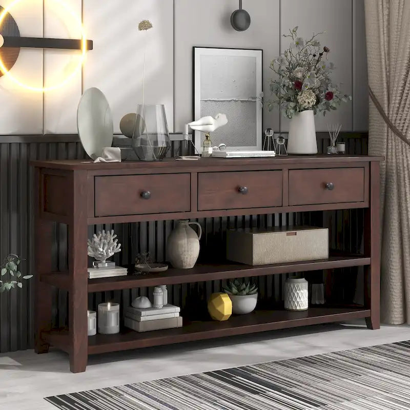 Console Table with 3 Drawers and 2 Open Shelves