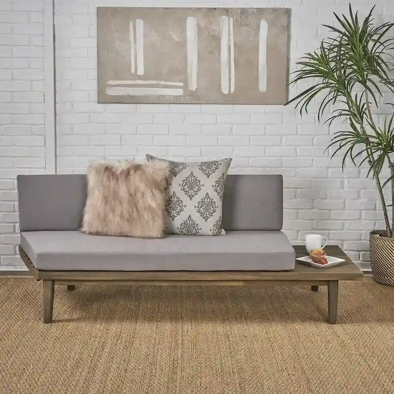 Acacia Wood Right-Sided 2-Seater Sofa with Cushions