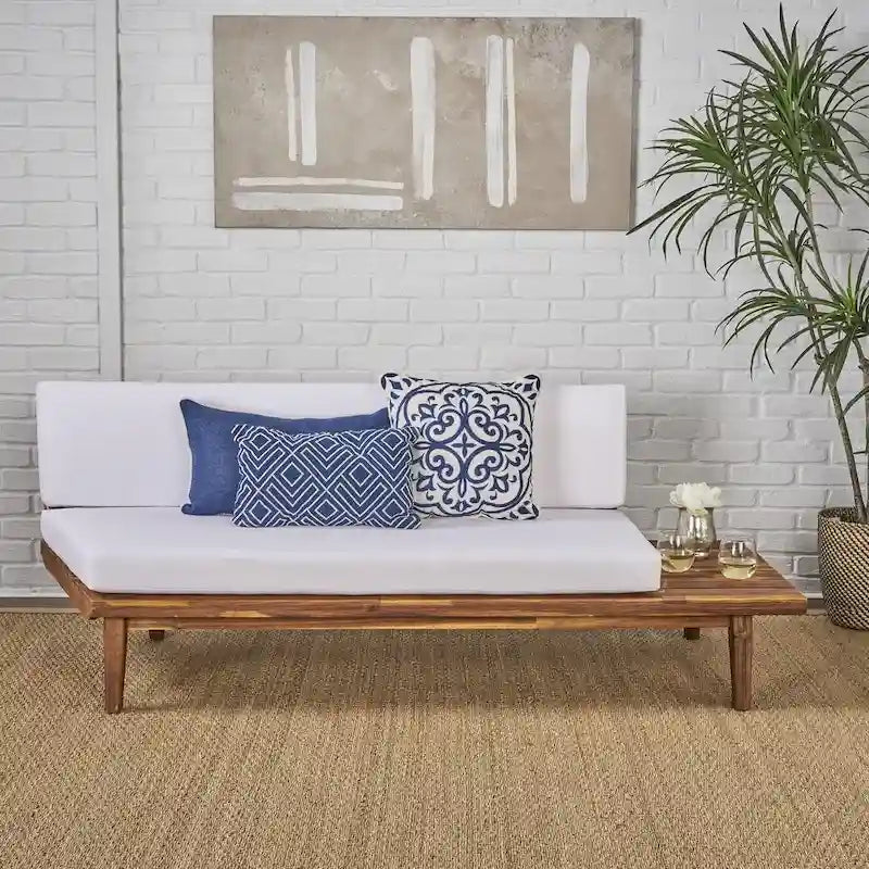 Acacia Wood Right-Sided 2-Seater Sofa with Cushions