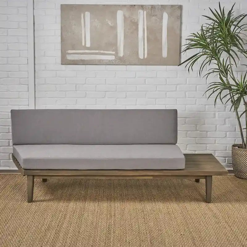 Acacia Wood Right-Sided 2-Seater Sofa with Cushions