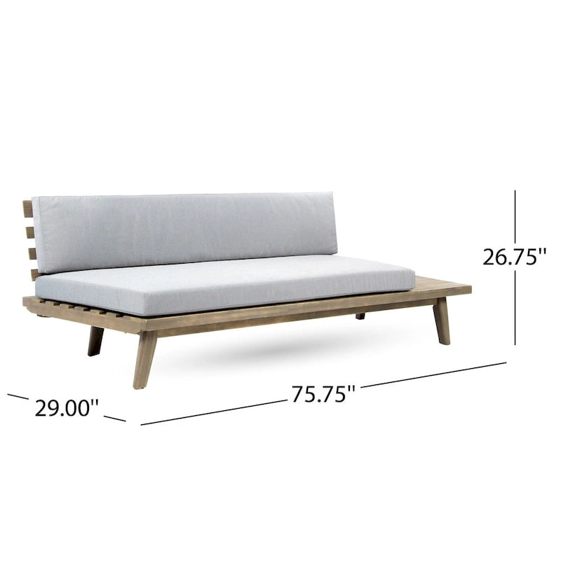 Acacia Wood Right-Sided 2-Seater Sofa with Cushions